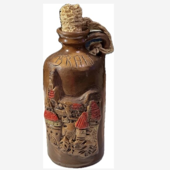 Dracula Flask Bottle/Stopper Folk Art Clay Romania Bran Castelli Etched 7.5x3.5 - Picture 1 of 6